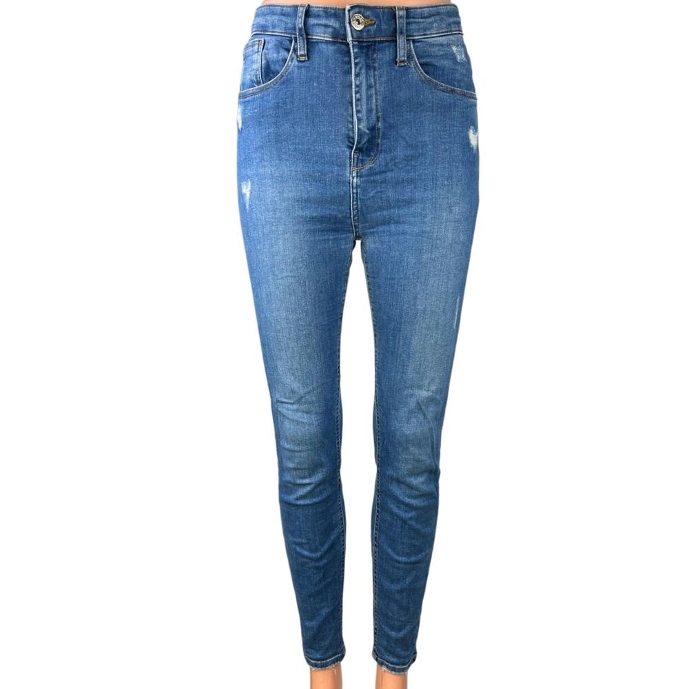 River Island Women's Blue Skinny High Waist Distressed Ankle Denim Jeans Size 36